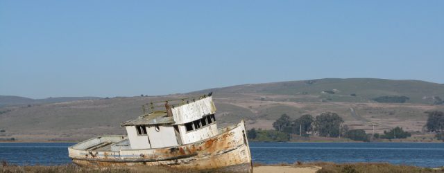An old boat run aground somewhere in Marin County.